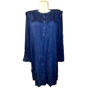 New Old Navy Blue Denim Chambray Ruffle Collar Button Front Long Sleeve Dress XL